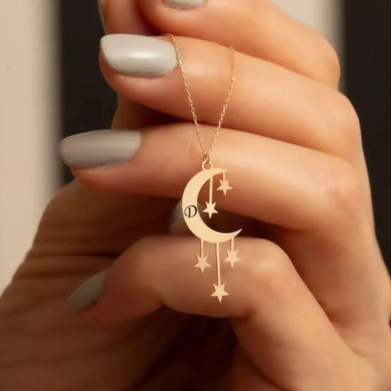 Custom Engraved Star Moon Necklace