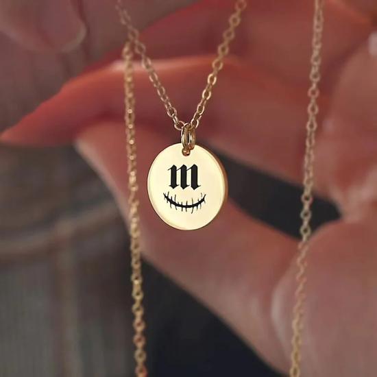 Retro Custom Letter Round Necklace/