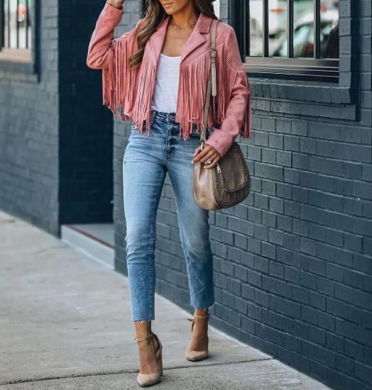 Pink Suede Leather Women Jacket