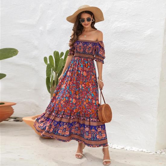 Red Bohemian Beach Long Sundress  