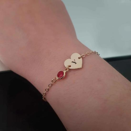 Personalized Heart Charm Bracelet With Birthstone