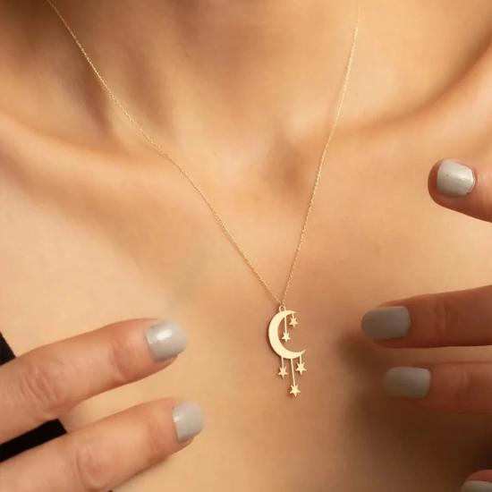Moon Stars Pendant Women Choker Necklace
