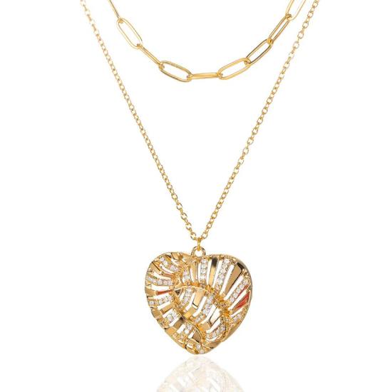 Crystal Heart Double Chain Necklace/