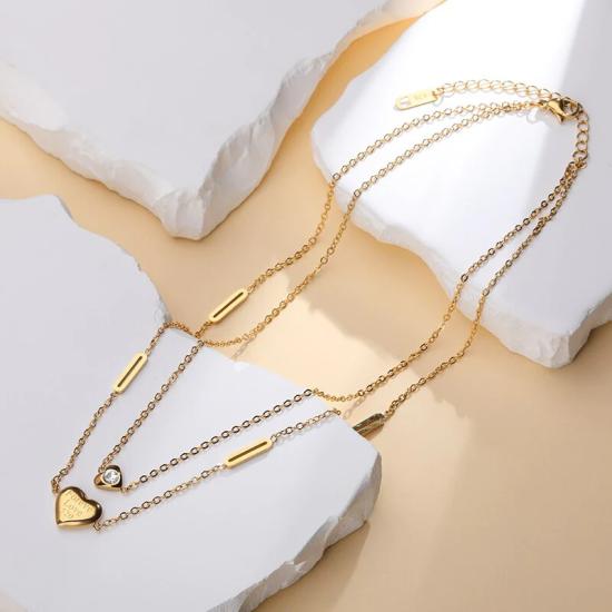 Love Heart Pendant Double Chain Necklace