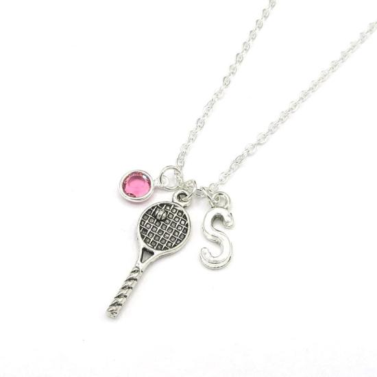 Personalized Birthstone Tennis Racket Initial Necklace