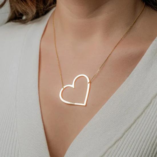 Large Heart Engraved Name Necklace/