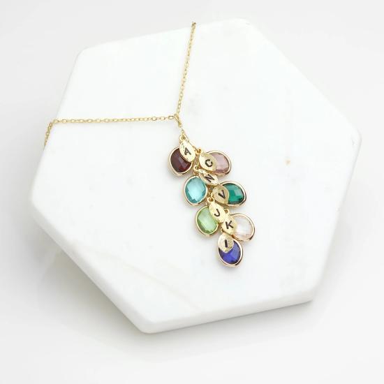 Personalized Letter Leaf Necklace With Birthstones