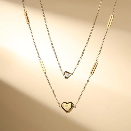 Love Heart Pendant Double Chain Necklace