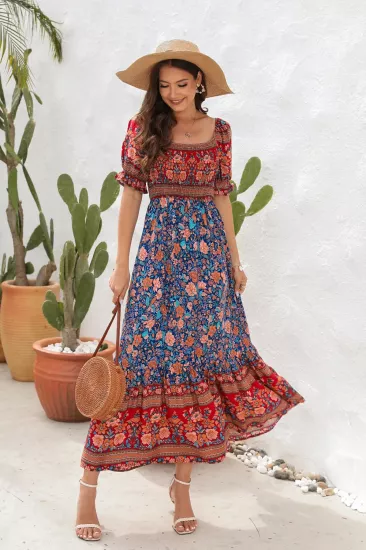 Blue Bohemian Beach Long Sundress  -