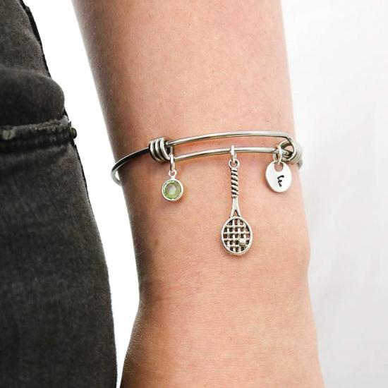 Personalized Birthstone Tennis Racquet Initial Bangle