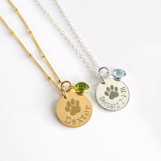 Custom Birthstone Paw Print Necklace