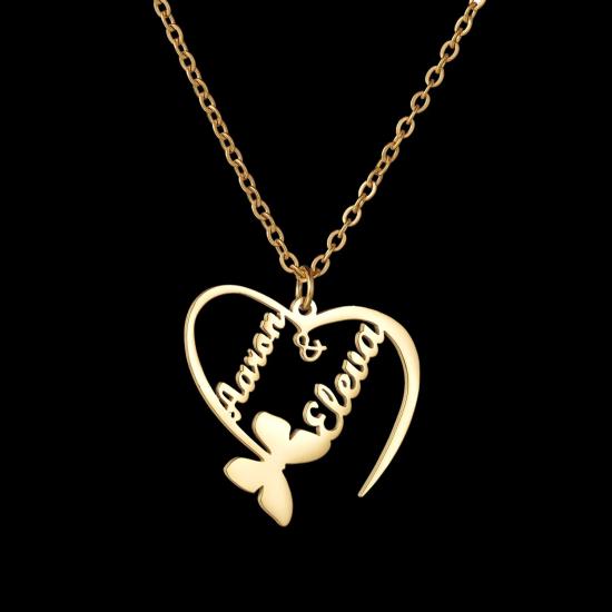 Customized Name Butterfly Open Heart Necklace