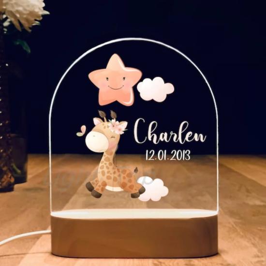 Custom Funny Giraffe Baby Name Night Light 