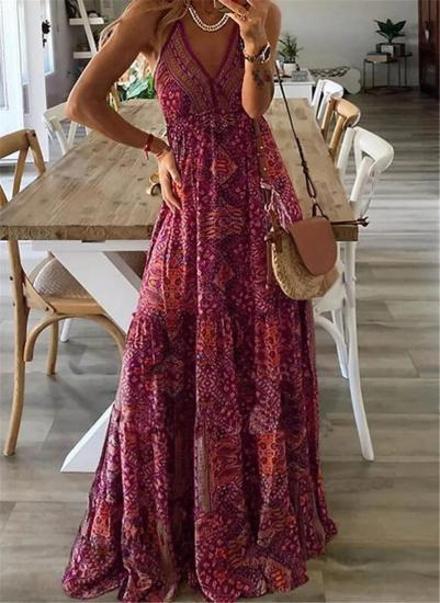 Wine Red Maxi Beach Party Dress -