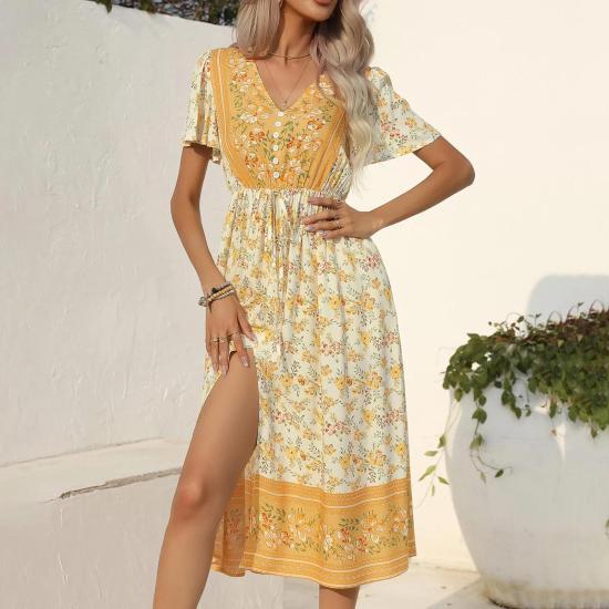 Yellow Summer Floral Long Dress-