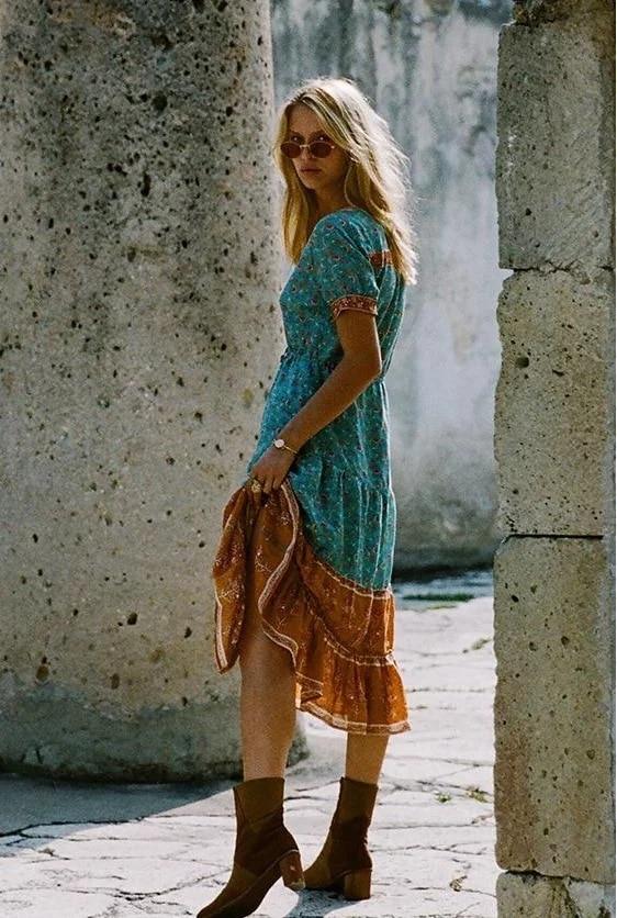 Turquoise%20V-Neck%20Loose%20Summer%20Style%20Midi%20Dress%20-