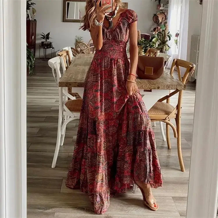 Wine%20Boho%20Paisley%20Print%20Long%20Dress%20%20%20%20-