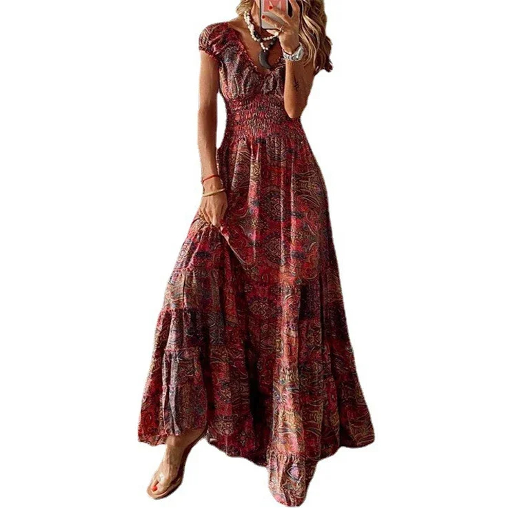 Wine%20Boho%20Paisley%20Print%20Long%20Dress%20%20%20%20